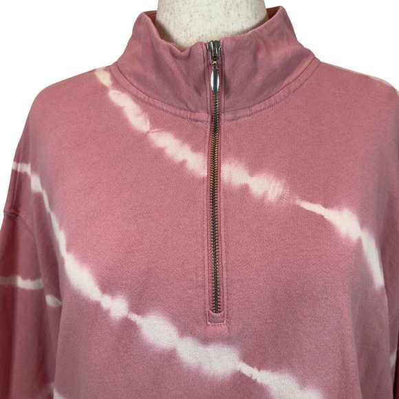 Old Navy Pink White Tie Dye Quarter Zip Sweatshirt Pullover Women's XL Warm Cozy - Picture 2 of 8